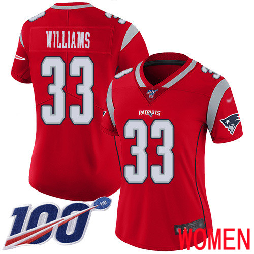 New England Patriots Football #33 100th Season Limited Red Women Joejuan Williams NFL Jersey